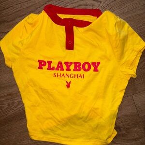 PLAYBOY Yellow Tee with Red Trim & Logo